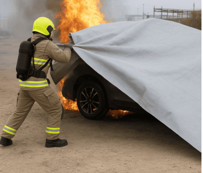 Manta ignífuga apaga fuegos de vehículos eléctricos